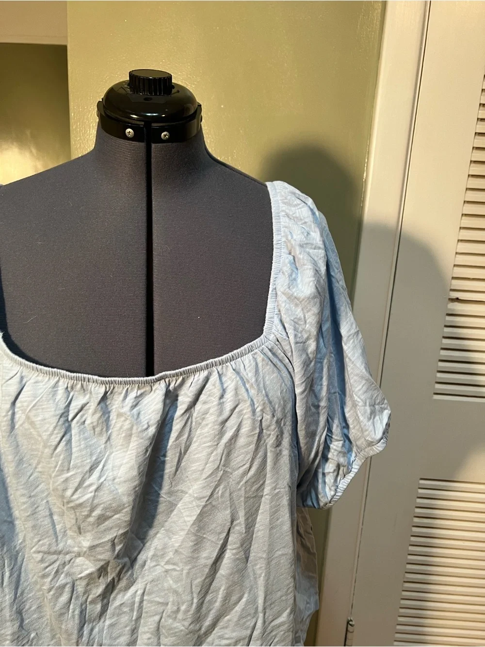 Old Navy Women’s Plus Size 3X Slub-Knit Jersey Square Neck Puff Sleeve Top Blue